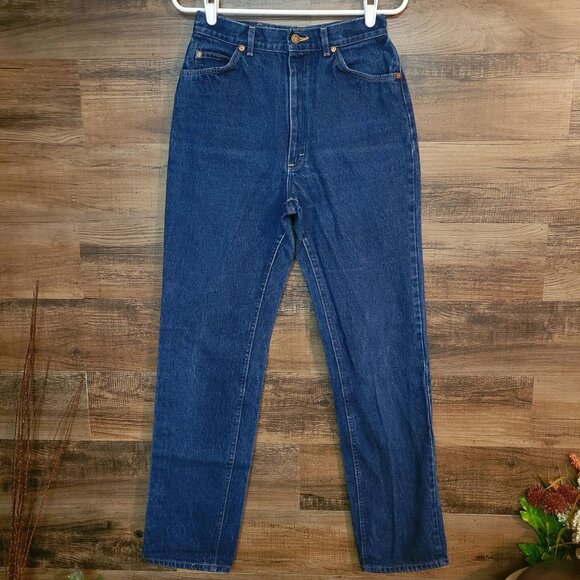 Vtg Lee Jeans 12 L Measures 26x32 Straight High Rise 80s Mom Dark Wash USA - Picture 2 of 11